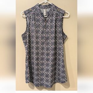 Sleeveless Geometric Print Top In Navy & Burgundy ~ Sz L
